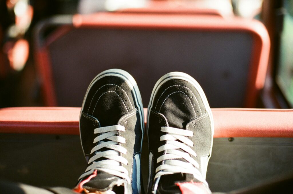 Resting in comfortable travel shoes after a long walk