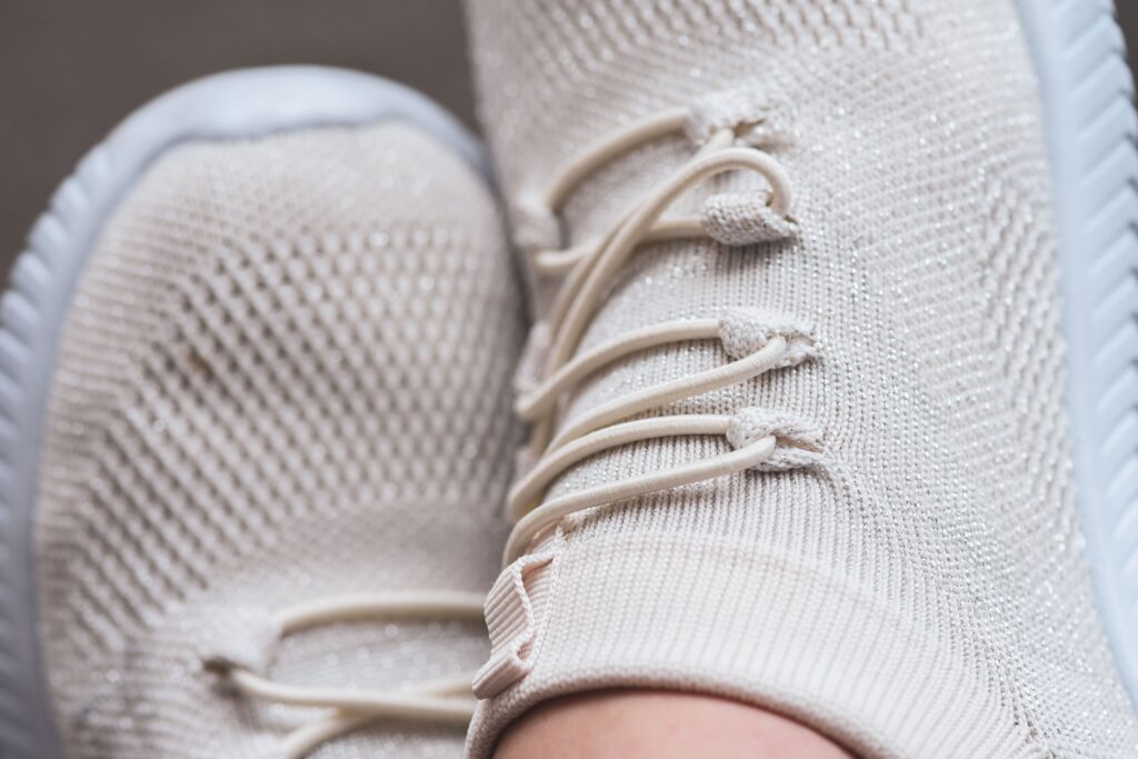 Close-up of the toe box on comfortable travel shoes