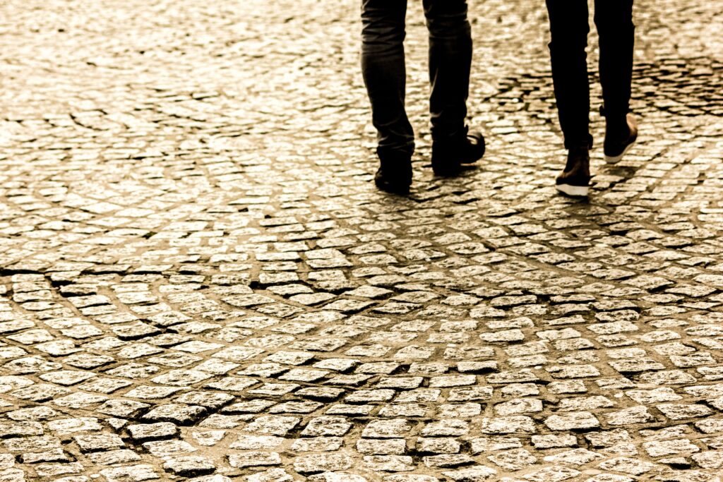 Walking in comfortable travel shoes on cobblestone streets